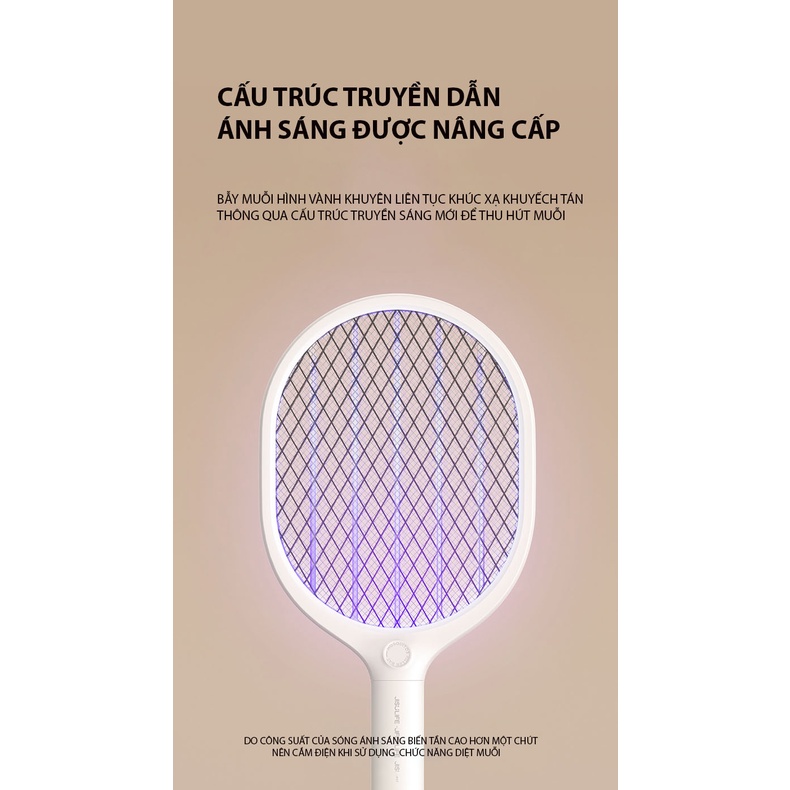 Vợt Muỗi Thông Minh Kiêm Đèn Bắt Muỗi Tự Động Jisulife MS02 - 3 Chức Năng Trong 1 - Điện Áp Cao 2700V - Pin 1800mAh