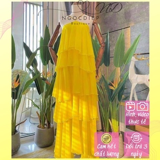 Váy Đầm Maxi Dây Xích Cổ Yếm Bèo Tầng Dài