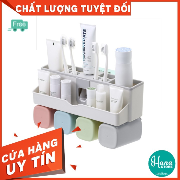 Kệ bàn chải đánh răng cao cấp nhả kem tự động dán tường