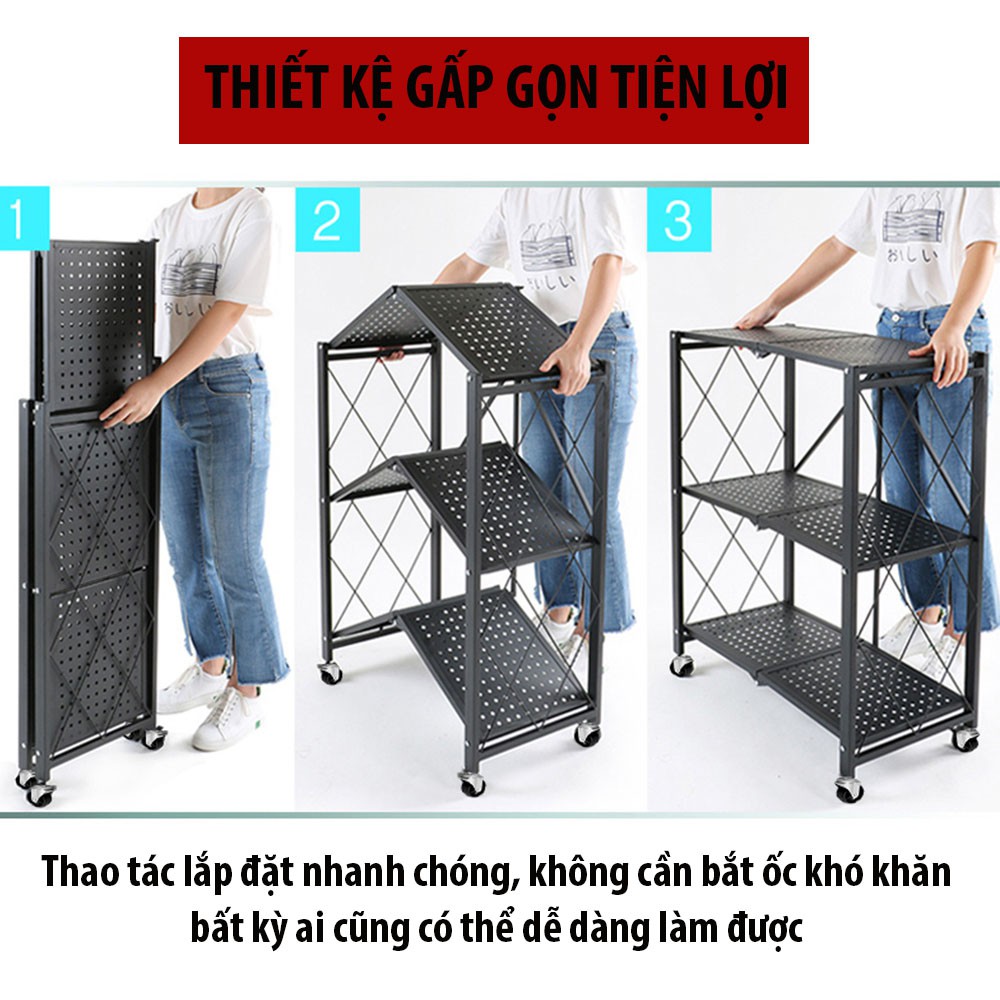 Kệ để đồ đa năng gấp gọn tiện lợi cho nhà bếp, phòng ăn, phòng tắm, phòng ngủ - loại 3,4,5 tầng