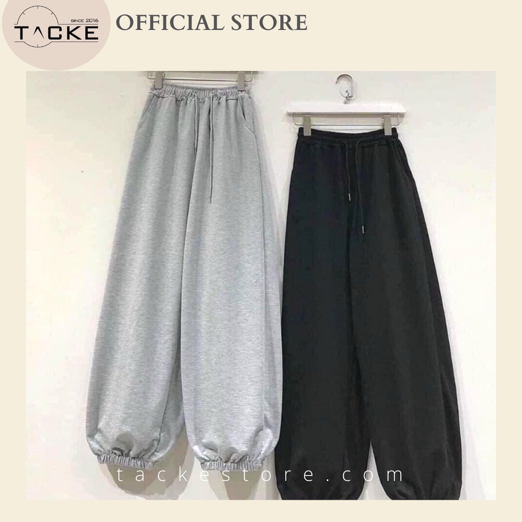 Quần jogger nữ bo gấu trơn vải thun da cá, quần bom ống rộng nữ nỉ thun dáng jogger mặc thu đông TACKE STORE