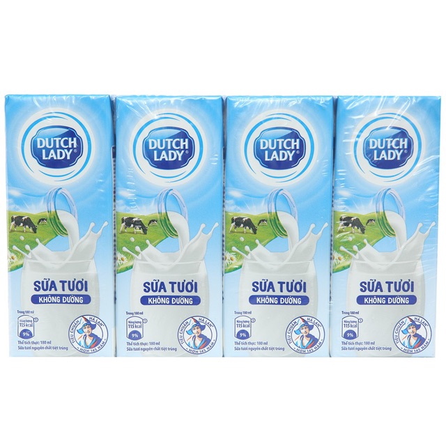 ( Đủ Mùi ) Sữa Tươi Tiệt Trùng Cô Gái Hà Lan Dutch Lady - 180ml x 4 hộp