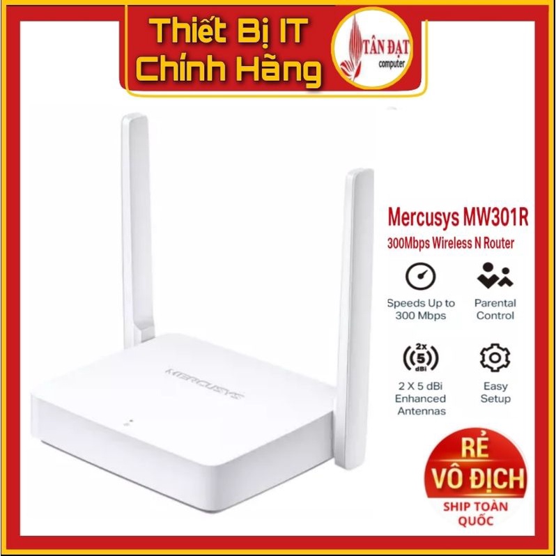 Bộ phát WiFi 2 Râu Mercusys MW301R chuẩn N tốc độ 300Mbps Chính hãng