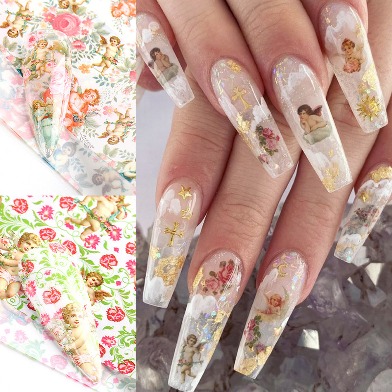 Set 10 tấm nhãn dán chuyển nước họa tiết hoa dùng để trang trí móng tay nghệ thuật