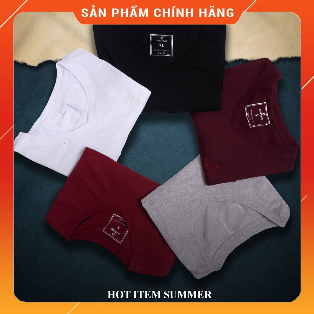 [Hàng hiệu-Giá Shock] Áo thun nam, Áo phông nam cổ tim Santino chất cotton co giãn thoải mái, phù hợp mọi lứa tuổi