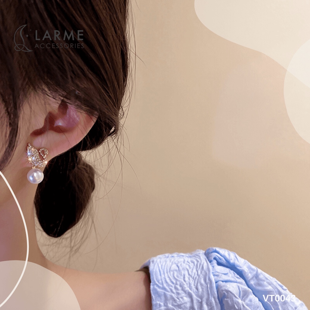 Khuyên tai nữ, bông tai nữ thiên nga đính đá mix ngọc - KT0136 hàng cao cấp larme accessories