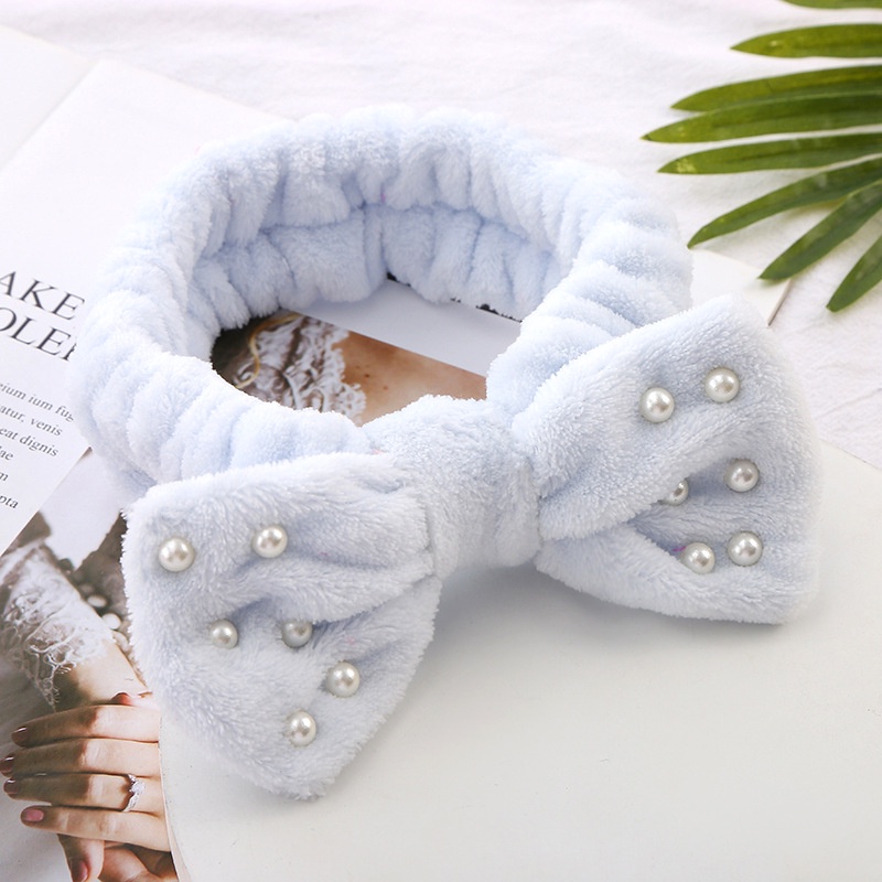 (Hàng Mới Về) Băng Đô Nơ Đính Ngọc Trai Giả Bằng Vải Bông Phong Cách Hàn Quốc