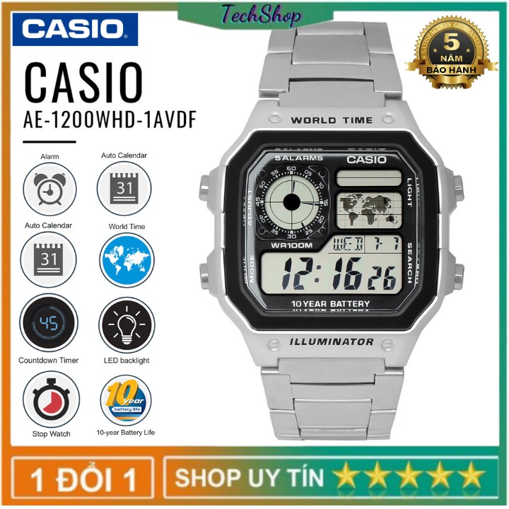 Đồng Hồ Nam Casio AE-1200WHD-1AVDF - Tem Vàng,Chính Hãng Anh Khuê [Bảo Hành 5 Năm - Thay Pin 10 Năm] | WebRaoVat - webraovat.net.vn