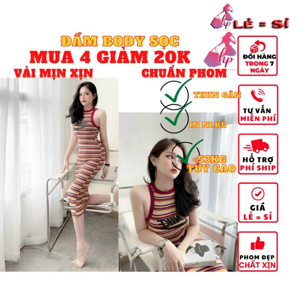 Váy đầm nữ cực xinh 3 lỗ sát nách ôm body thun gân sọc in chữ dự tiệc sang chảnh thời trang nữ hottrend sexy 2021