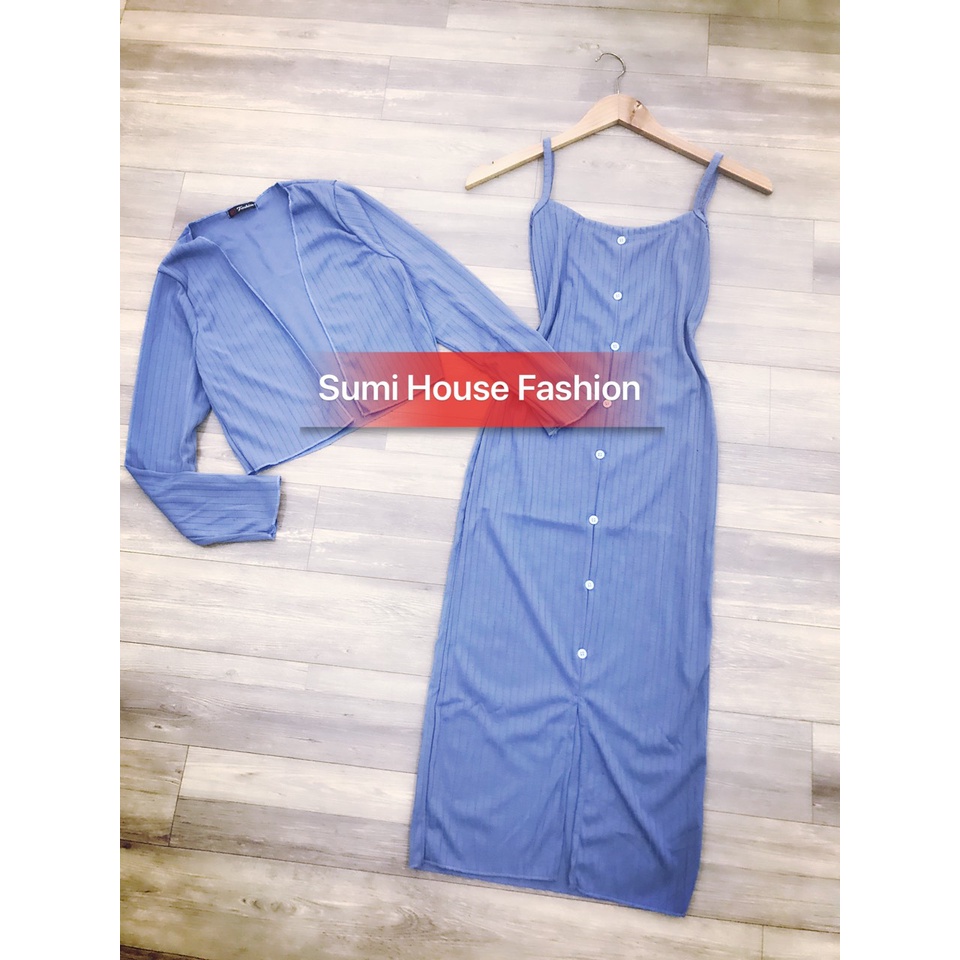 Set Đầm body hai dây from dài chất thun L1 kèm áo khoác, đầm siêu tôn dáng | BigBuy360 - bigbuy360.vn