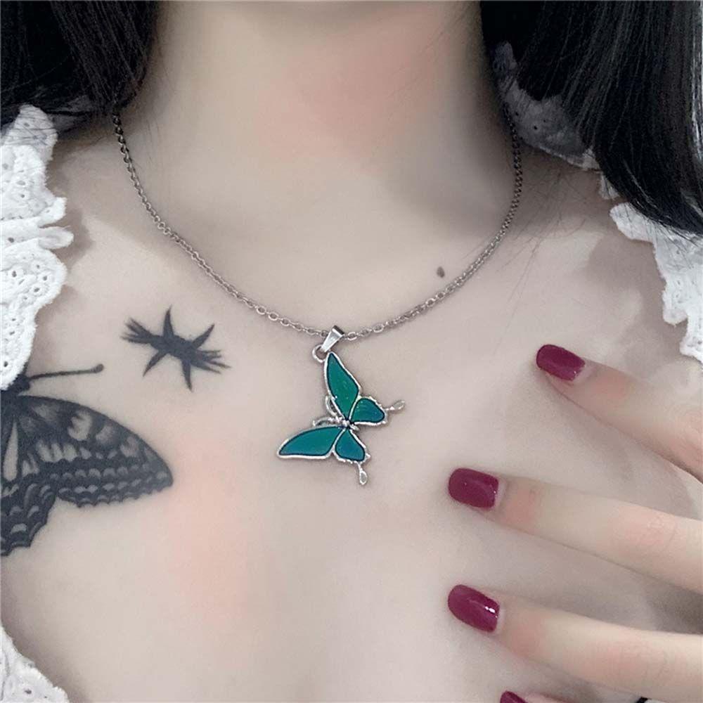 AROMA Dây Chuyền Bạc Mặt Hình Bướm Màu Sắc Tím Điều Khiển Nhiệt Độ Dành Cho Nữ