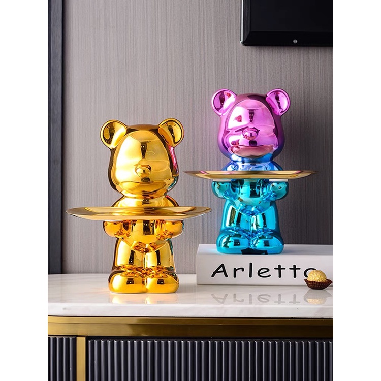 Tượng Gấu bê khay sáng tạo trang trí Phòng khách - Gấu đựng kẹo màu sắc, quà tặng khai trương + Tân gia