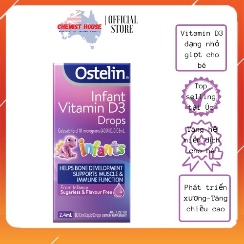 [Hàng Chuẩn ÚC] Ostelin Infant Vitamin D3 Drops - Bổ sung canxi nước cho bé sơ sinh 2.4ml