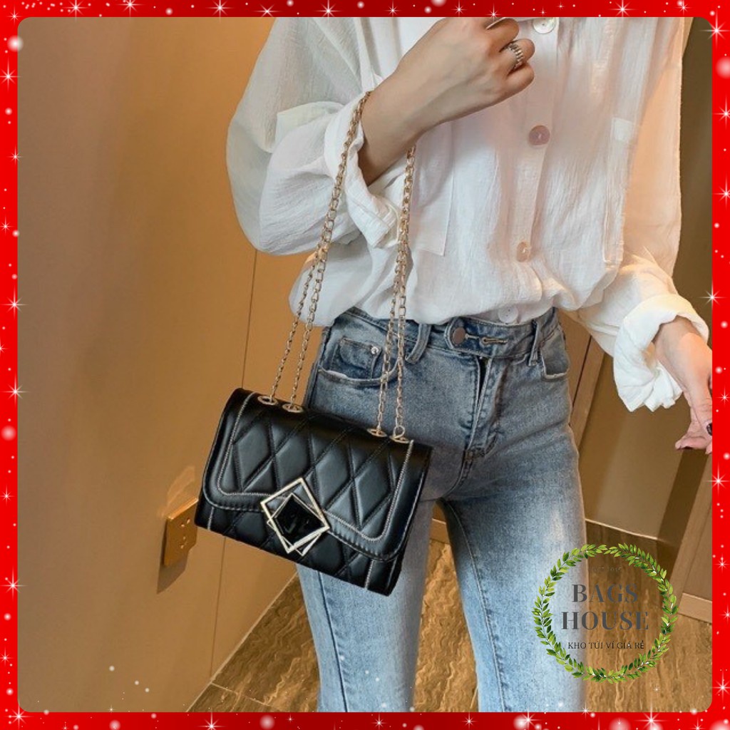 Túi xách nữ khóa đen túi xách nữ đeo vai phong cách hàn quốc 199k sale còn 119k + hình thật TXKDEN03