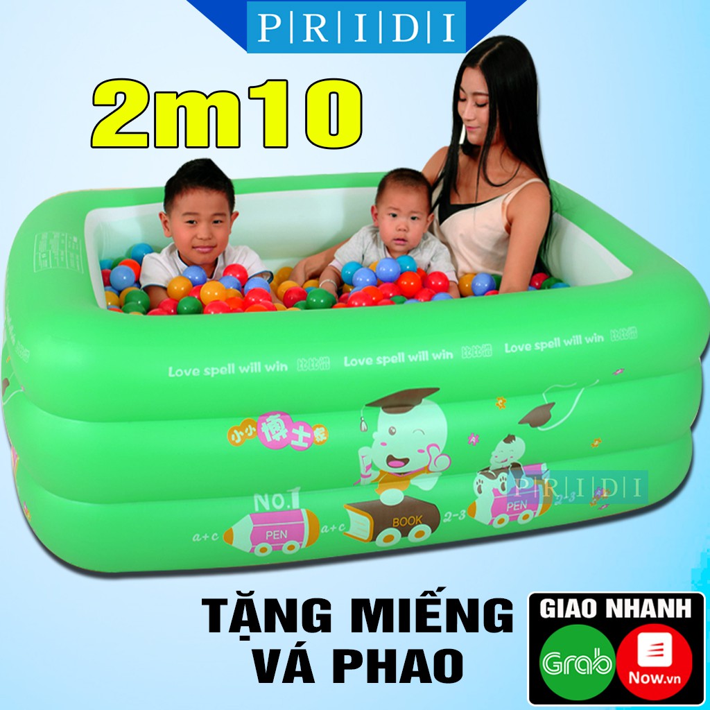 Bể Bơi Cho Bé 3 TẦNG 2M10 Màu Xanh Lá (HỒ LOẠI LỚN) LOẠI DÀY - Hồ Bơi Phao Bơi Cho Bé, Phao Bơi Trẻ Em PRIDI