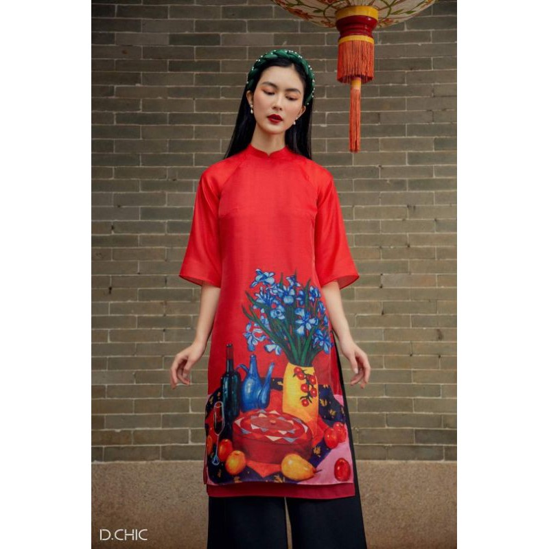 Set vải tơ hoa may áo dài