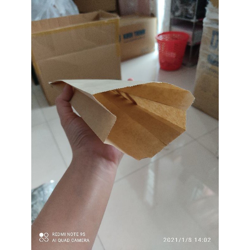100 Túi Giấy Bánh Mì Trắng Tinh, Vàng hoặc Nâu Ko Thấm Dầu 10*4*24