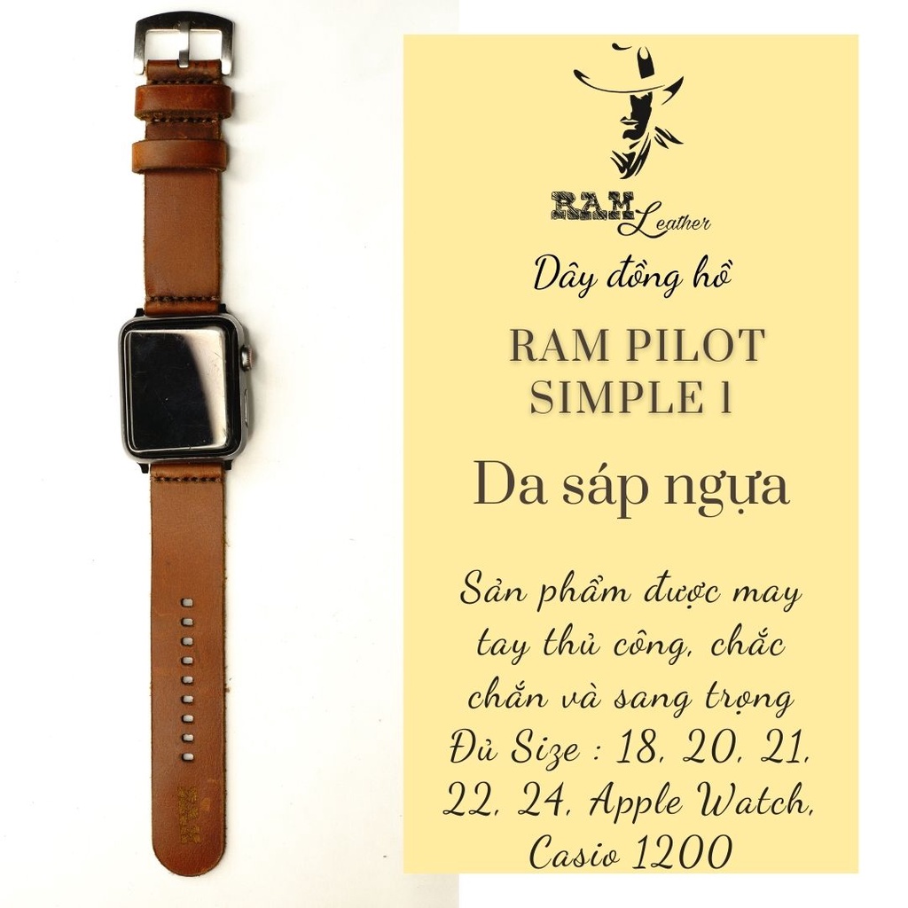 Dây apple watch da bò thật handmade bền chắc cực đẹp by RAM Leather - tặng khóa chốt và adapter