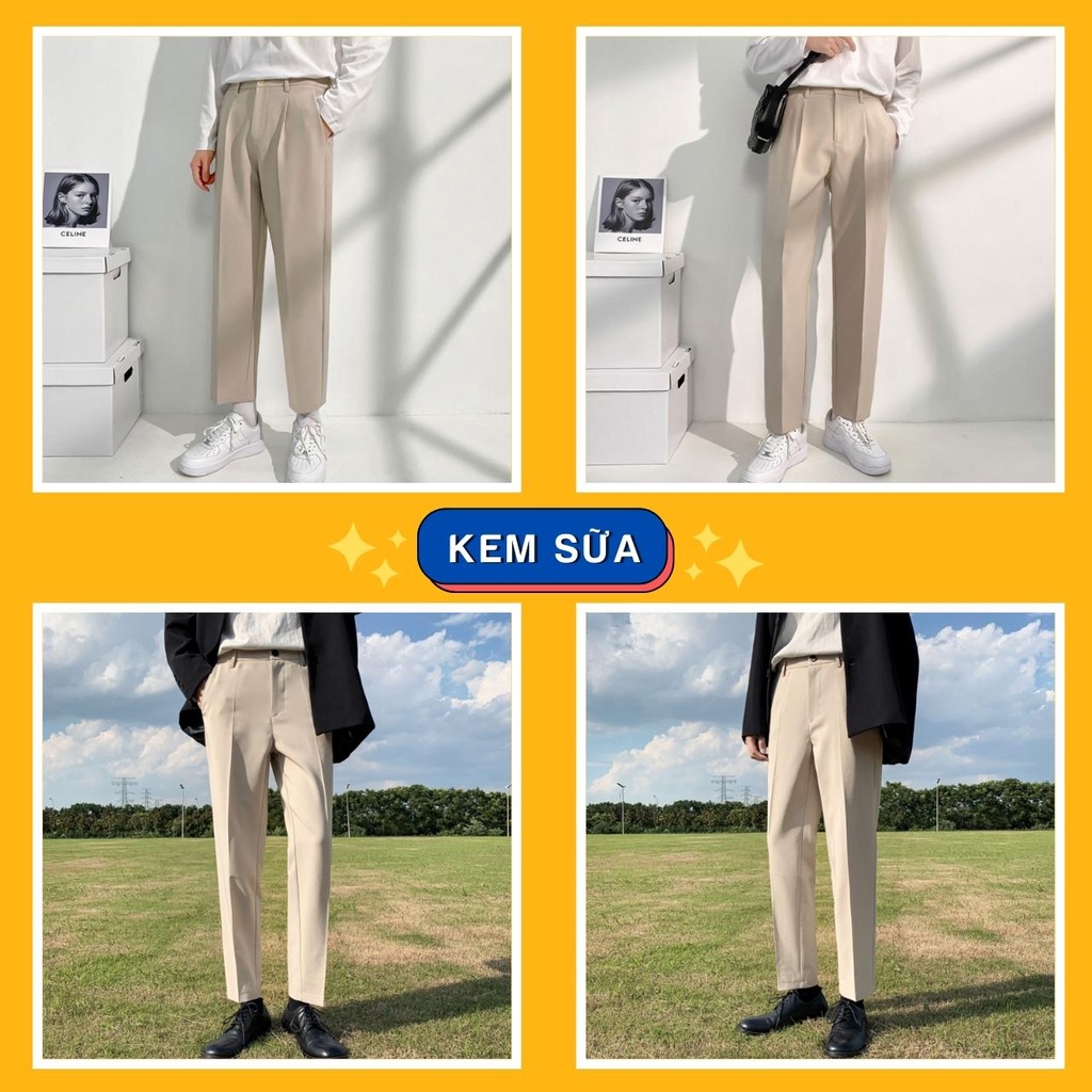 [Tiền Nào Của Đấy]Quần Tây Baggy Nam Màu Đen Hack Chiều Cao Ống Rộng Phong Cách Hàn Quốc Vải Co Giãn, Không Xù