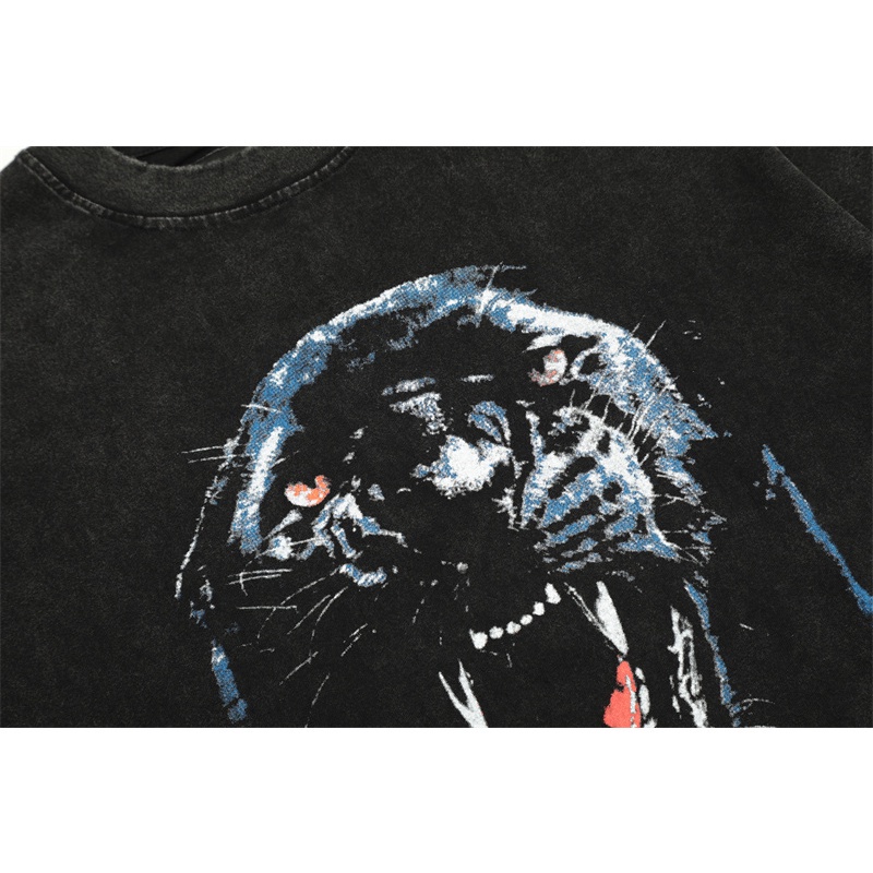 Áo Thun Cotton Tay Ngắn In Hình Đầu Hổ Thời Trang Dành Cho Nam Nữ