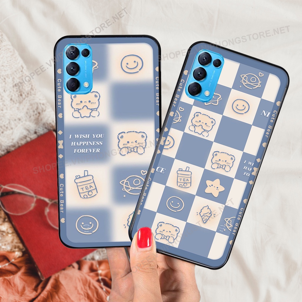 Ốp lưng Oppo Reno5 4G / Reno5 5G / Reno 5 in họa tiết caro, mẫu gấu cực đáng yêu / ốp gấu cute giá rẻ siêu bền