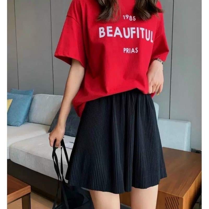 Quần đùi ống rộng giả váy dập ly, kèm ảnh thật tự chụp có tên shop