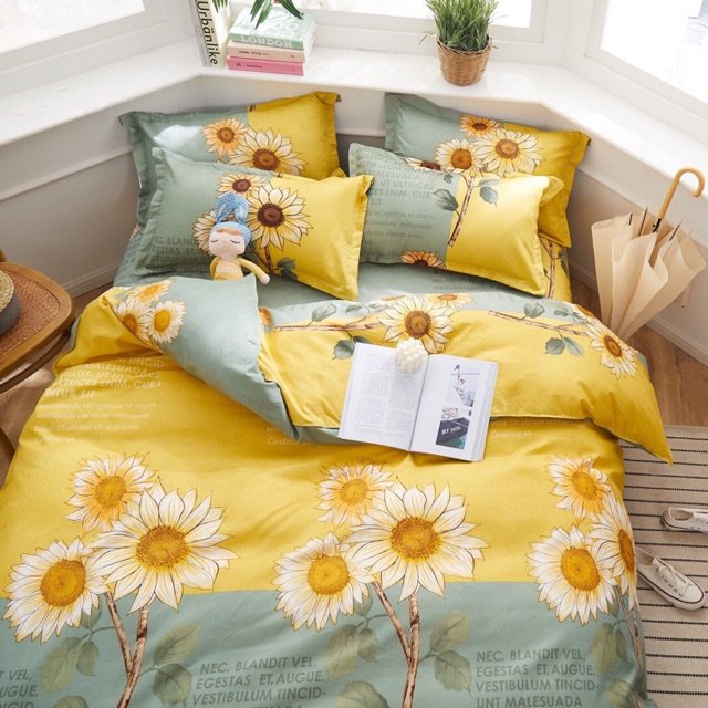 Thanh Lý Bộ Ga Gối Cotton Poly Mẫu HOA HƯỚNG DƯƠNG