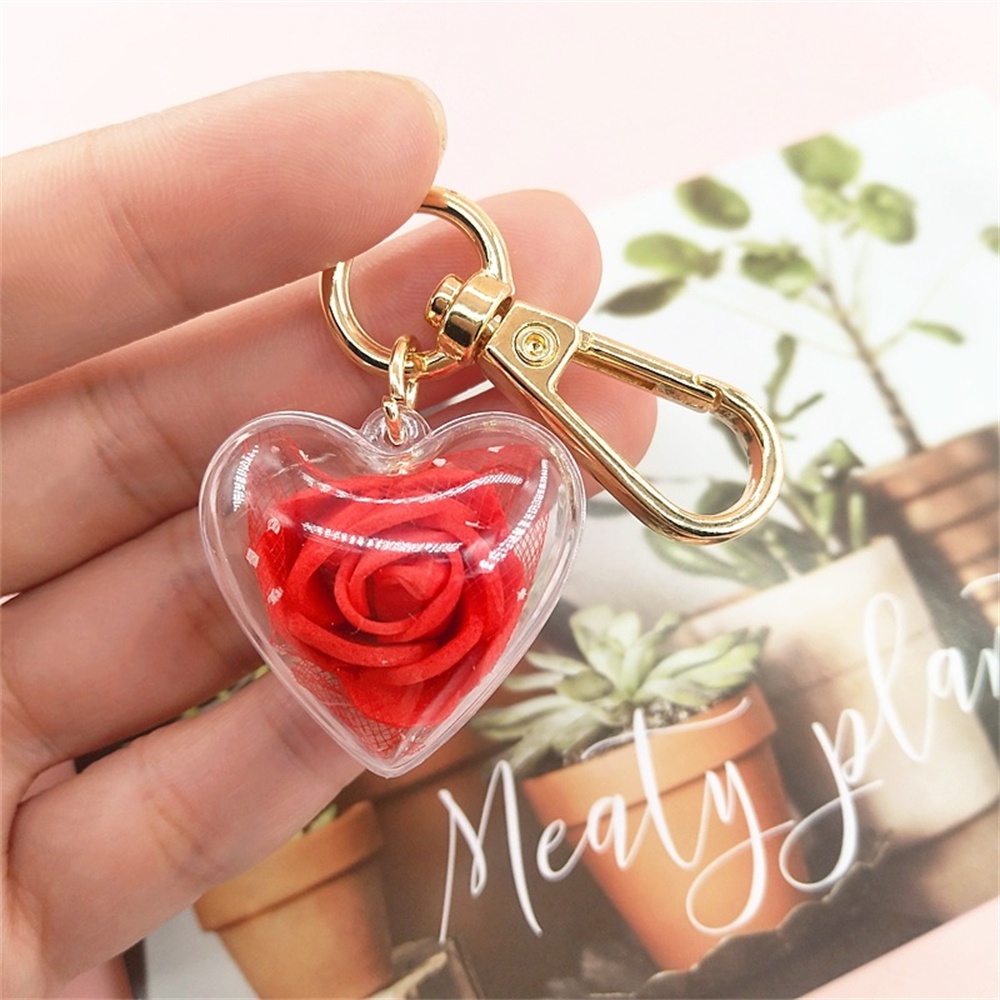 Móc Khóa Hình Hoa Hồng Trong Suốt Lãng Mạn