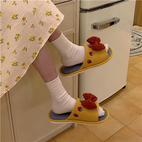 Dép đi trong nhà vải lanh đính nơ xinh xắn