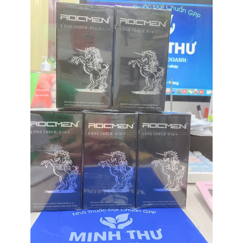 ✅ [CHÍNH HÃNG] Bao cao su Rocmen Long Shock 4 in 1 (đen) hộp 12 chiếc