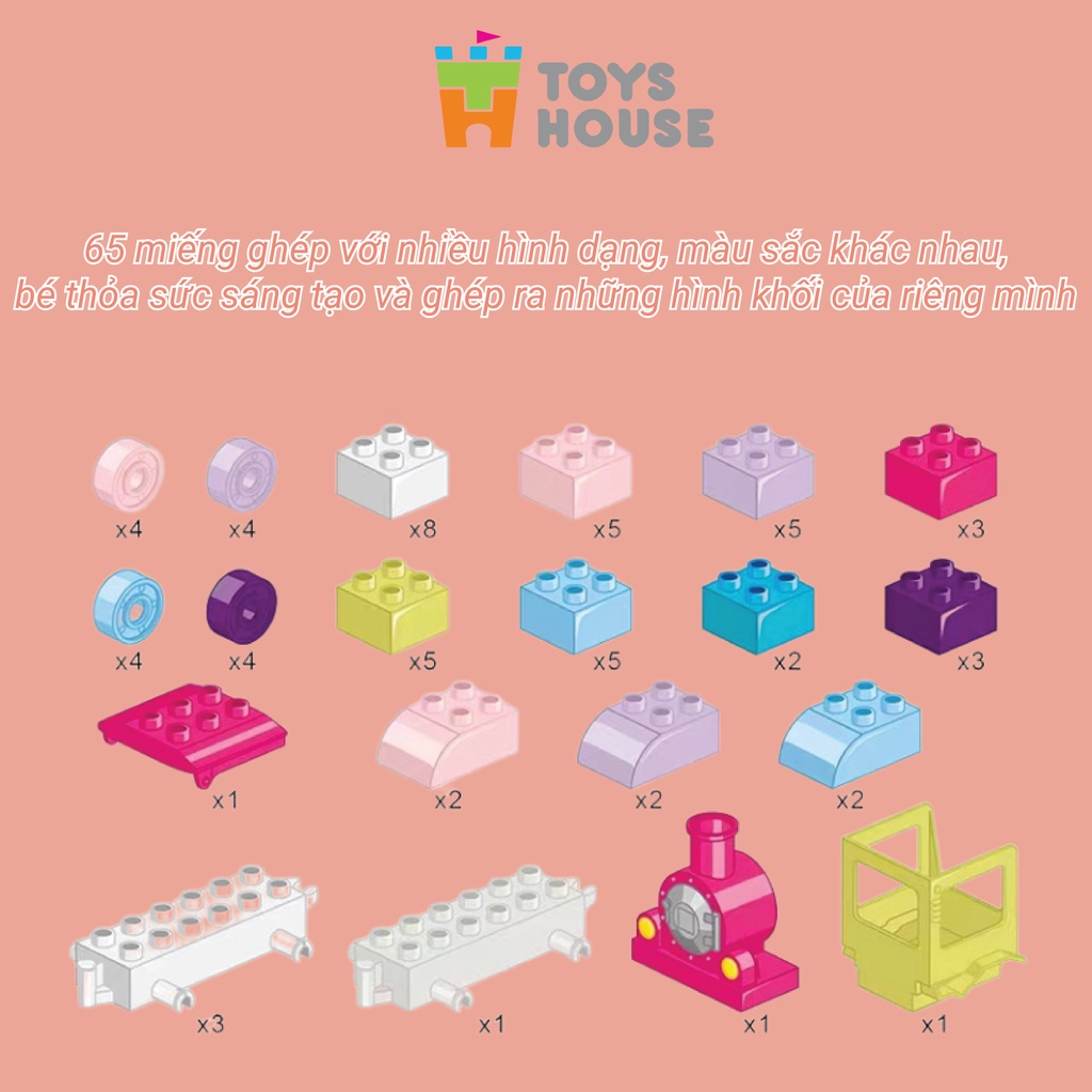 Bộ đồ chơi lắp ghép Smoneo Duplo Đoàn tàu học số và chữ cái 65 chi tiết Toyshouse 77014 - nhựa ABS cao cấp