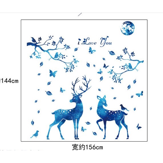 Tranh dán tường 3D phong cách bắc âu - Cặp hươu dưới ánh trăng