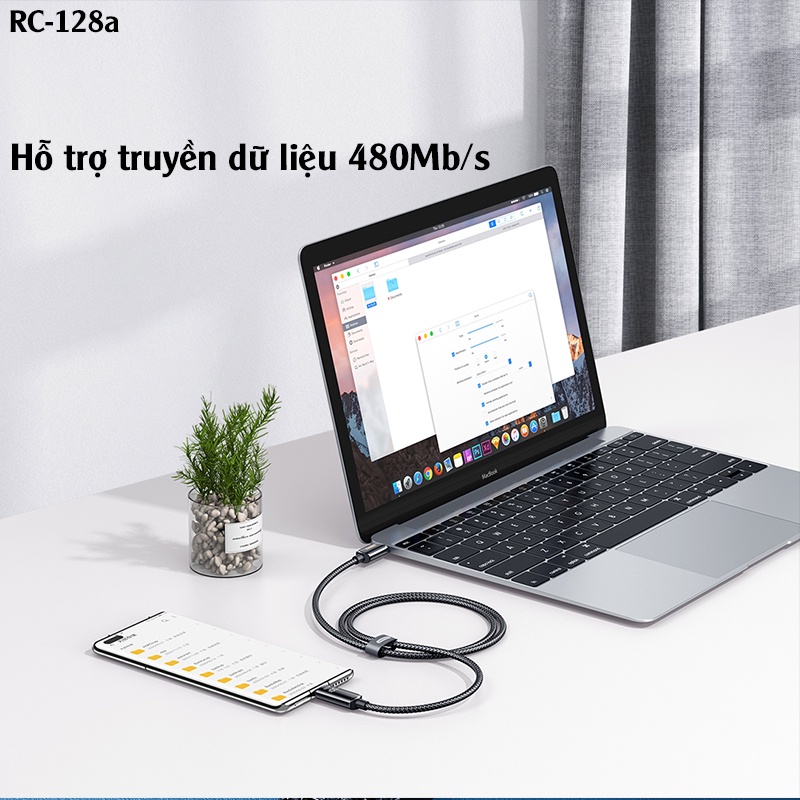 Cáp sạc siêu nhanh bọc dù có màn hình LED hiển thị công suất sạc RC-128 hỗ trợ sạc nhanh 100W