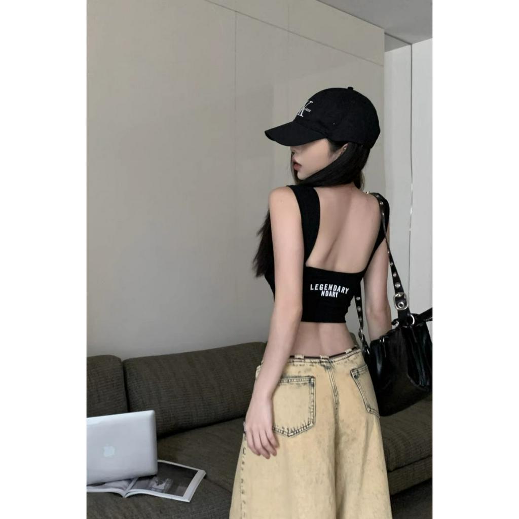 Áo Croptop Cổ Tròn Hở Lưng Dáng Ôm In Chữ Thời Trang Mùa Hè Dành Cho Nữ