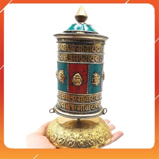 Kinh Luân Để Bàn Đính Đá Lam Ngọc 8 Món Cát Tường 19 x 10 cm
