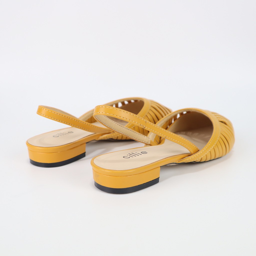 Giày sandal nữ mũi nhọn thanh lịch phối lưới chấm bị độc đáo mới lạ gót cao 4cm đi chơi dao phố Cillie 1044
