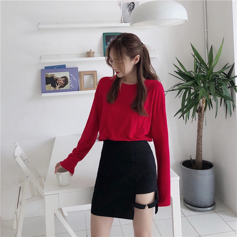 IELGY Ins irregular half-length skirt female high waist was thin A word hip skirt