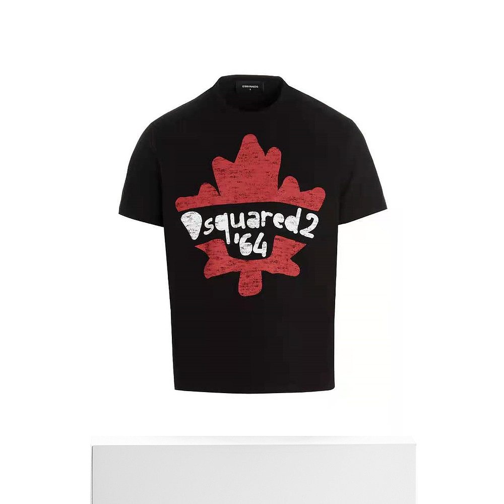 Áo thun tay ngắn màu đen in hình chữ Dsquared2 cho nam và nữ