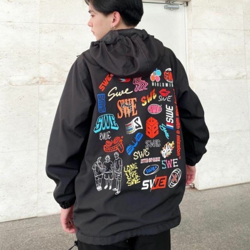 Áo khoác bomber nữ nam unisex gió jacket dù 2 lớp cúc bấm form rộng local brand ulzzang phong cách hàn quốc đep SWE