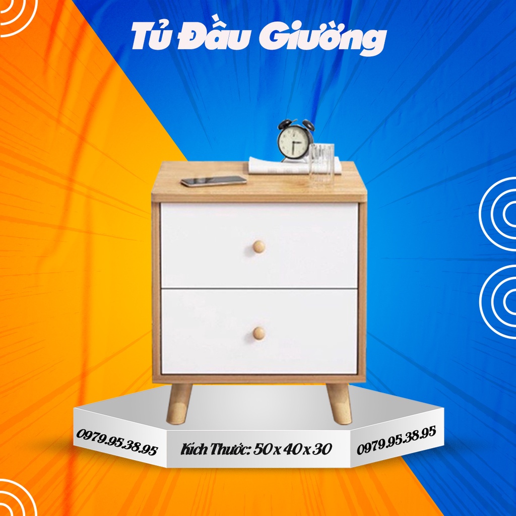 Tủ đầu giường 2 ngăn kéo, tiện nghi, sang trọng phù hợp mọi kiểu trang trí, chất gỗ MDF ván dày 12mm BIG SALE
