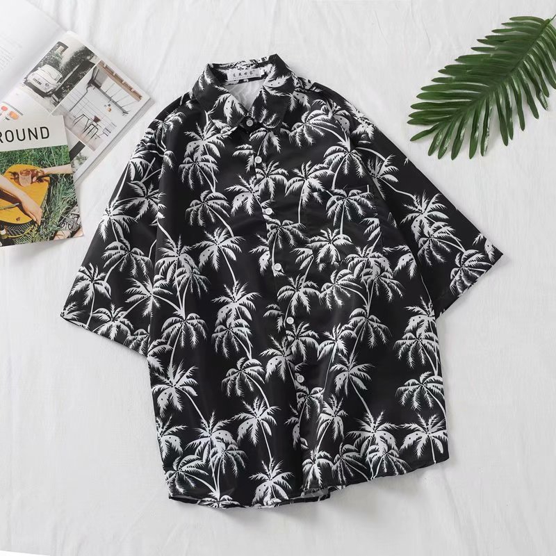 Áo Sơ Mi Nam Tay Ngắn In Hình Cây Dừa Phong Cách Mùa Hè Size M-3Xl