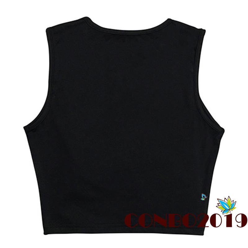 Áo croptop không tay màu trơn phối dây rút thời trang mùa hè cho nữ màu đen