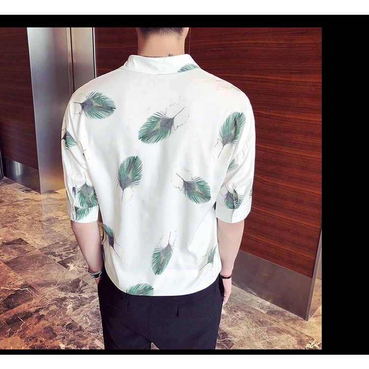 Áo sơ mi nam họa tiết lá LinhDan Store K9