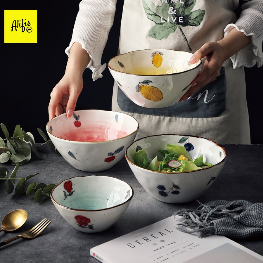 Tô sứ, bát tô ăn mì, đựng salad- họa tiết hoa quả nhiều màu sắc - dùng cho bàn ăn và decor