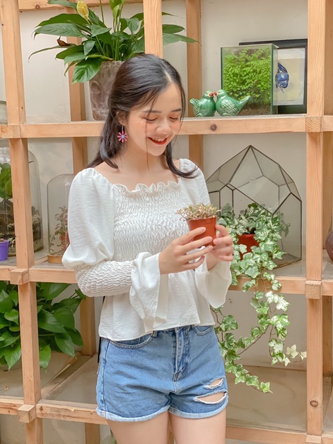 ÁO KIỂU - GLORIA TOP - ÁO CHUN DÀI TAY BÈO - A0019