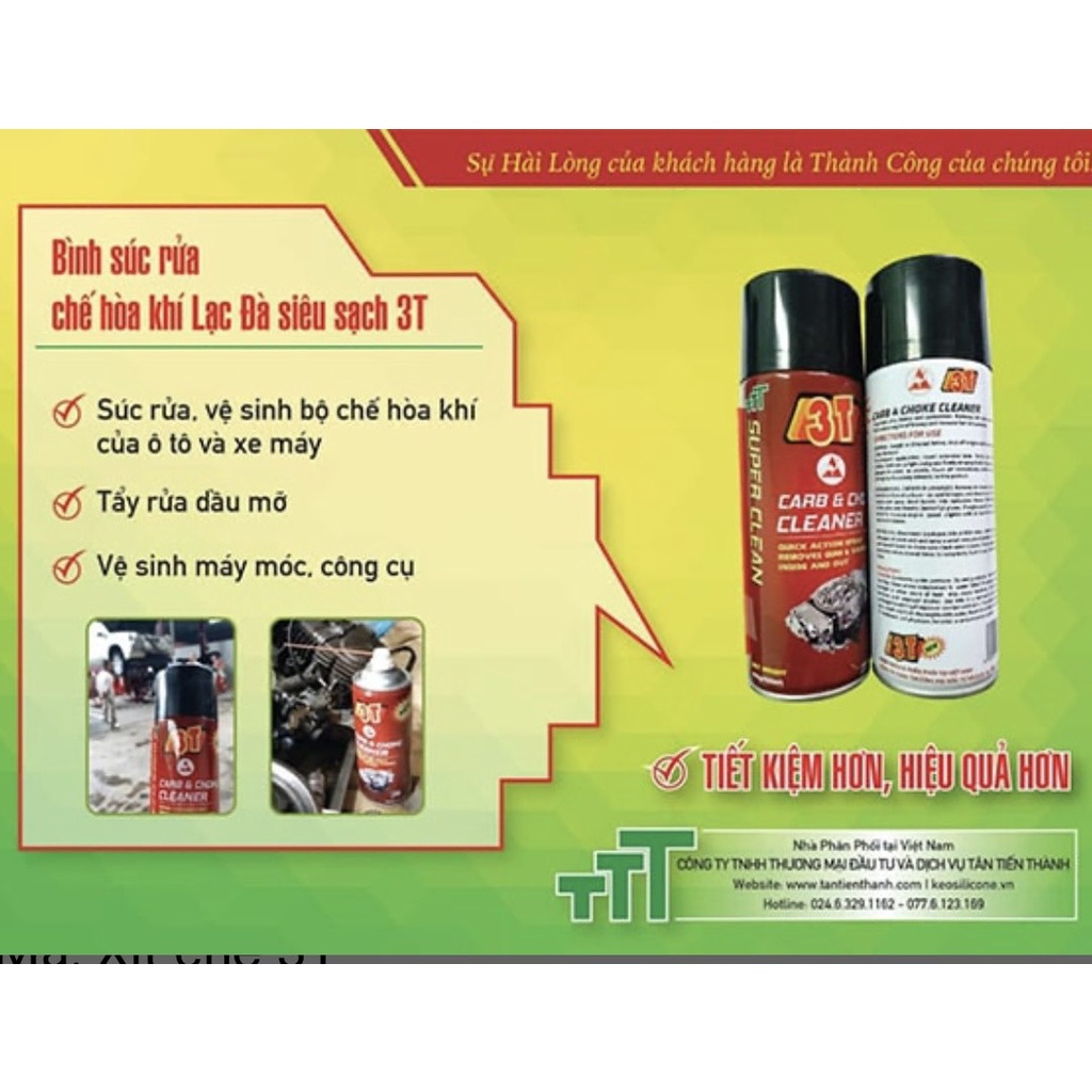 Bình xịt rửa chế hòa khí ô tô xe máy 3T - Dung dịch vệ sinh họng ga, chai vệ sinh bình xăng con 3T