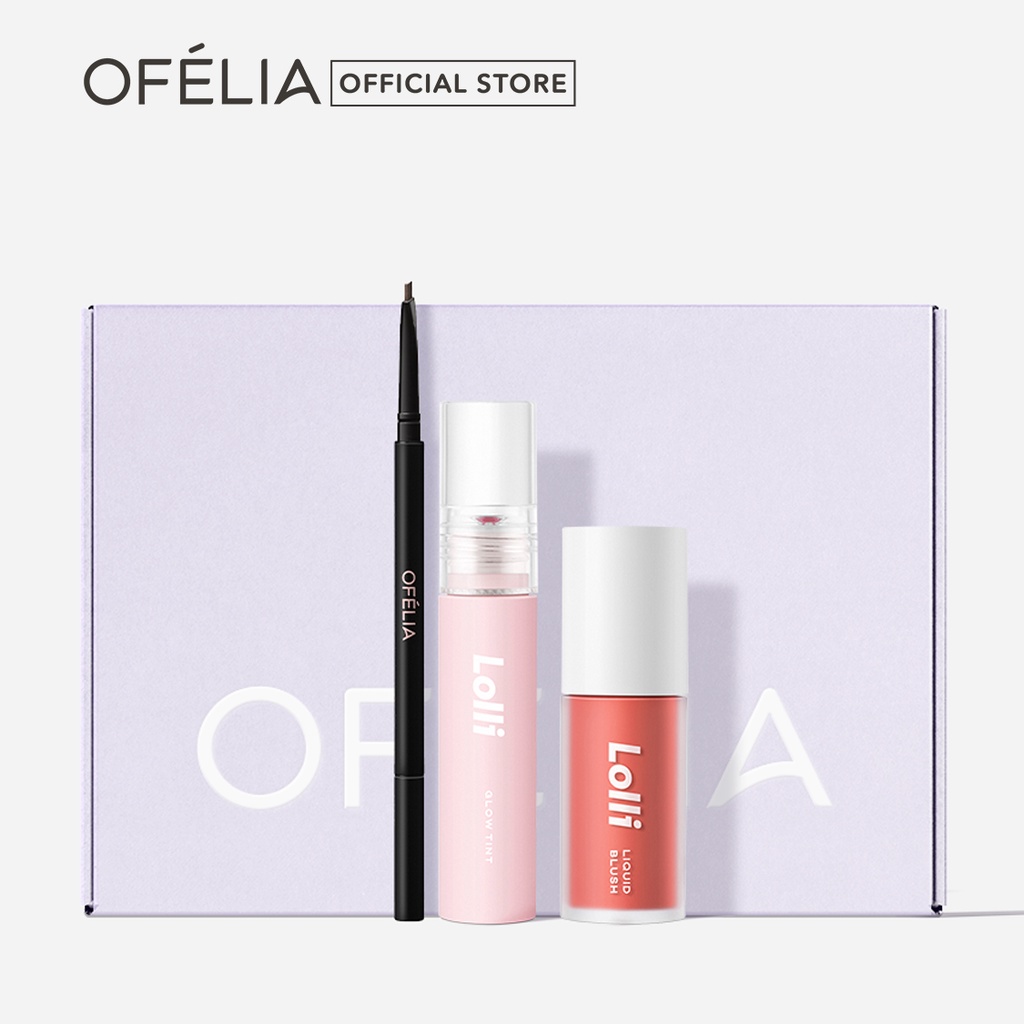 OFÉLIA Lolli Makeup Set - Set Son + Má Hồng Kem + Chì Kẻ Mày (3.9g x 4.3g x 0.05g)