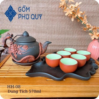 Bộ ấm trà ⚱ gốm sứ bát tràng ⚱ bộ ấm chén uống trà đắp nổi khay lá tử sa gomphuquy hh08