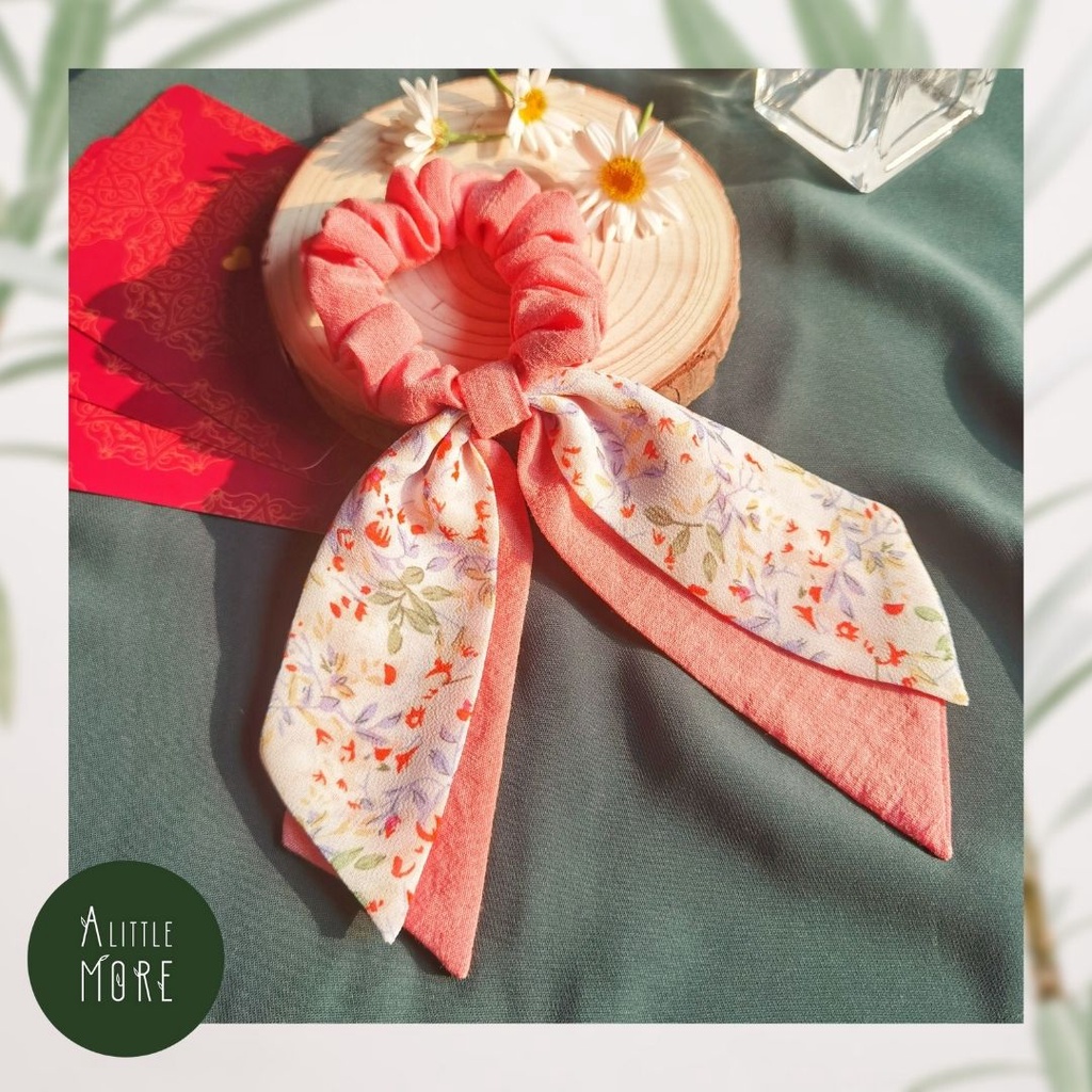 Dây Buộc Tóc Scrunchies AlittleMORE Phối Nơ Xinh Xắn Nữ Tính Cột Tóc Dễ Thương Đẹp