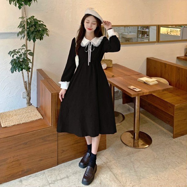 Đầm midi PERTY phong cách Hàn Quốc cổ điển thời trang mùa thu ngọt ngào xinh xắn dành cho nữ